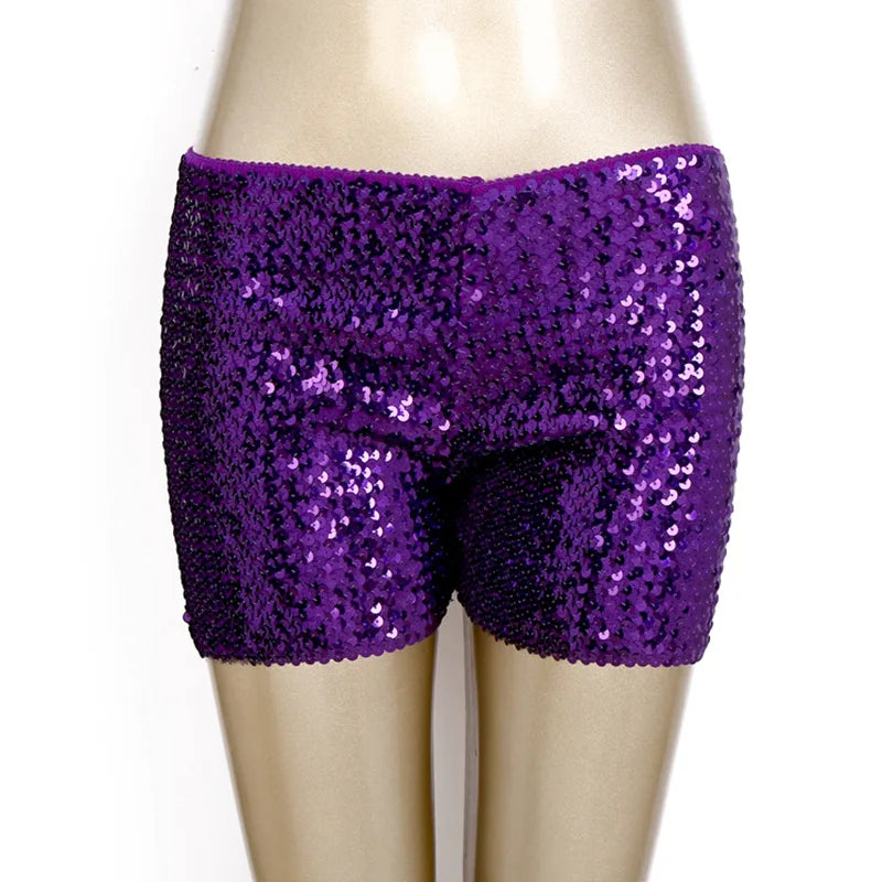 FAGADOER Y2K Sexy Sequin Shorts for Women Purple Golden Sparkling Low Waist Skinny Shorts Hot Girl Streetwear Bottoms 2025 New