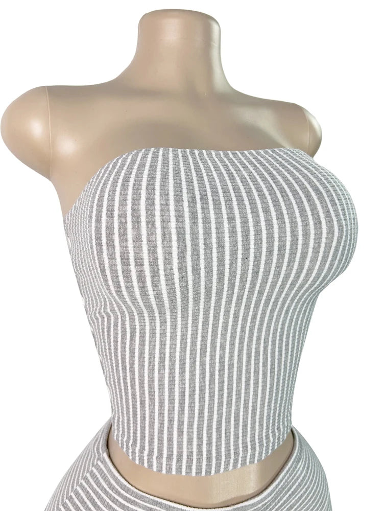Ribbed Knit Tube Top and Fold Waist Shorts Set for Women