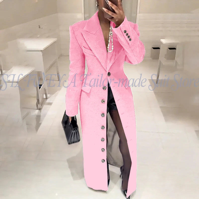 Elegant Slim Fit Blazer With Notched Collar For Women