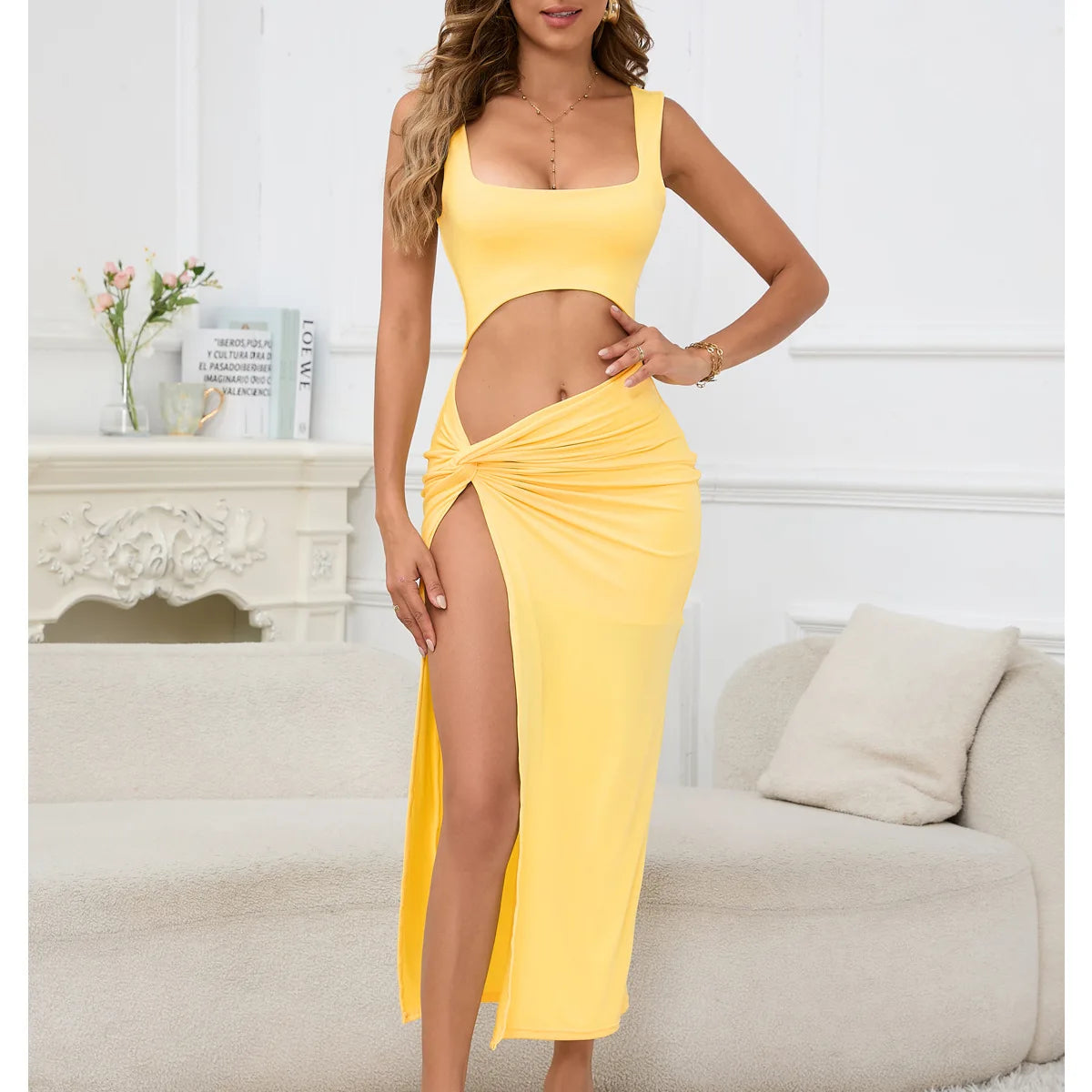 Sleeveless Hollow Cut Long Bodycon Dress for Women
