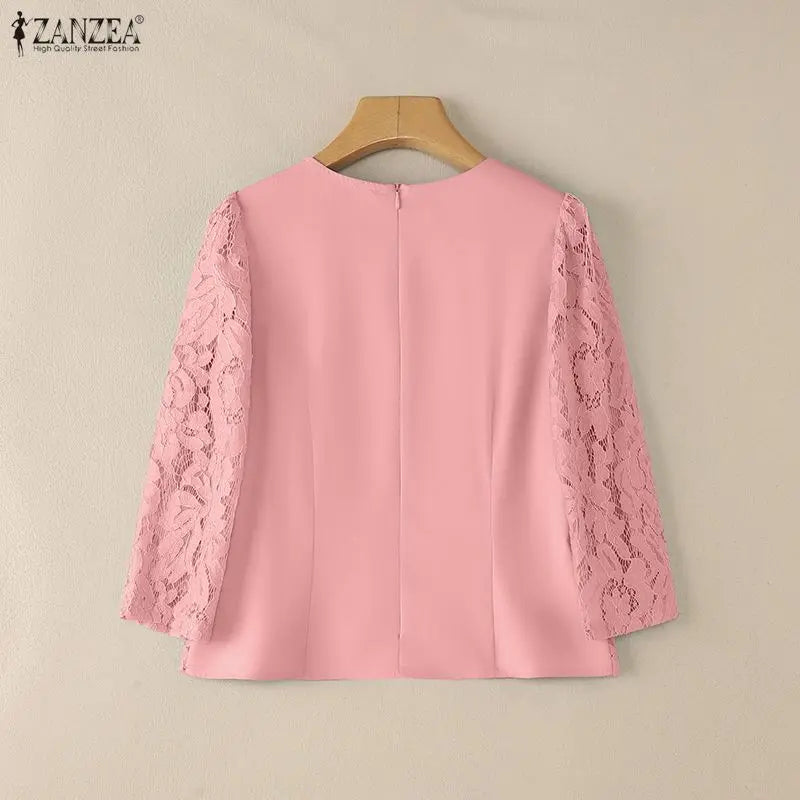 Lace Patchwork Three Quarter Sleeve Top