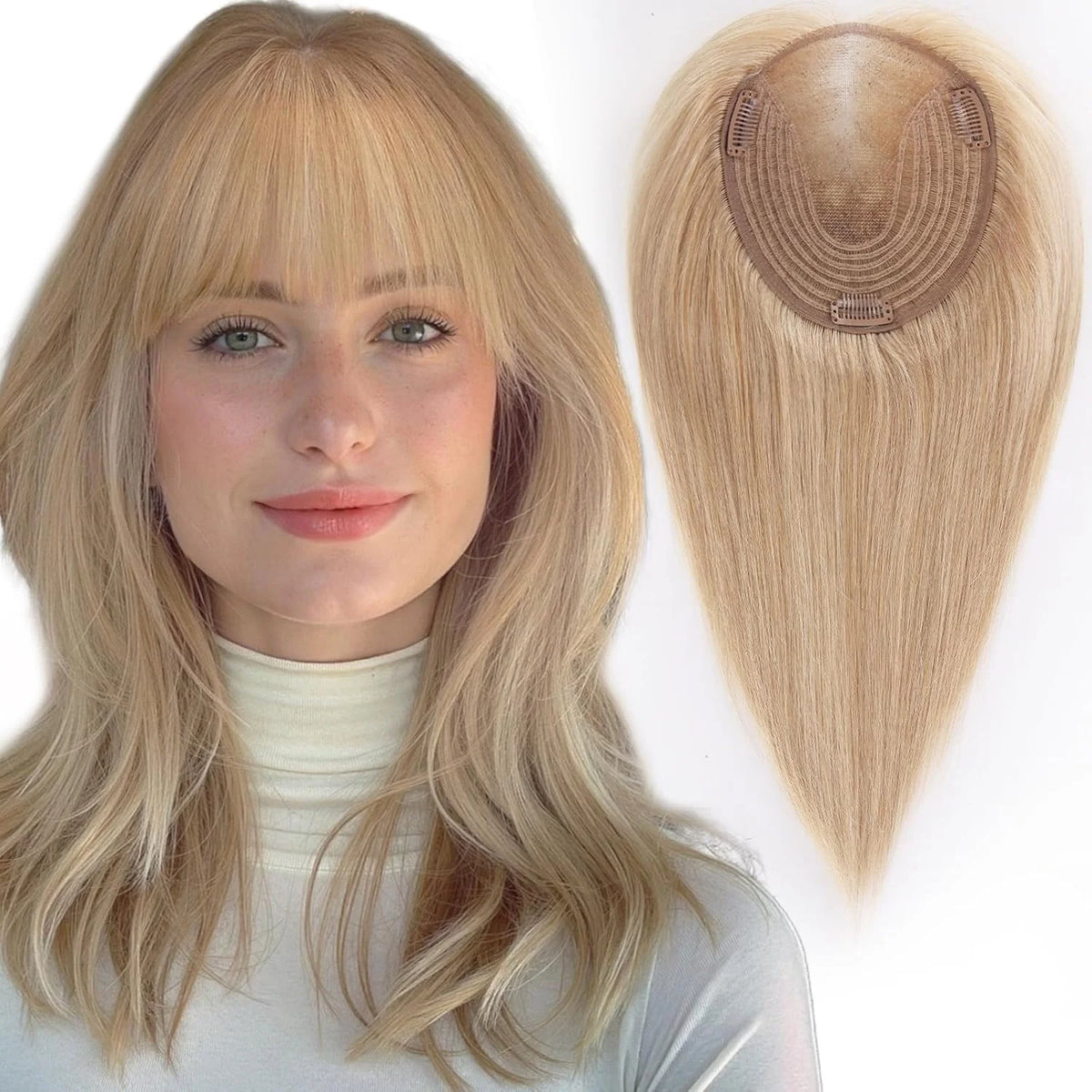 Swiss Lace Remy Human Hair Topper With Bangs For Women
