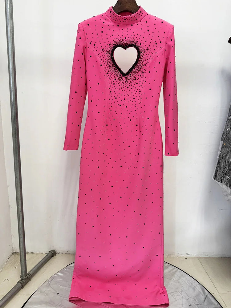 HIGH STREET Newest Fashion 2026 Designer Party Vestido Women's Heart Shaped Hollowed Out Backless  Diamonds Long Maxi Dress