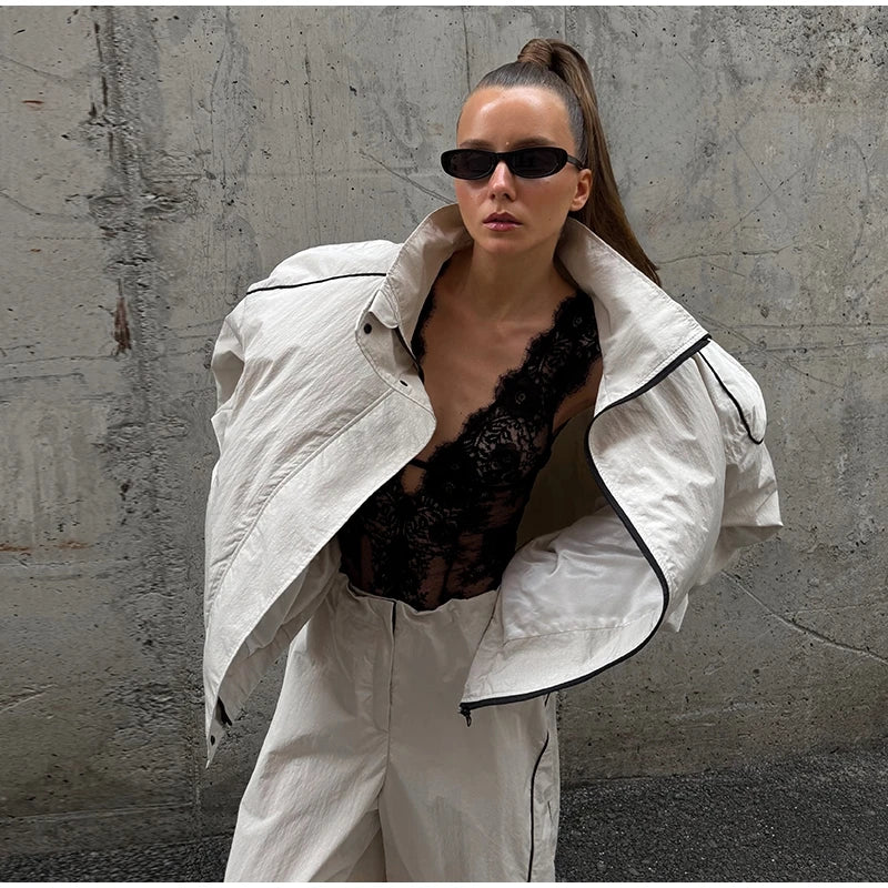 Elegant Loose Zip Up Casual Two Piece Set for Women
