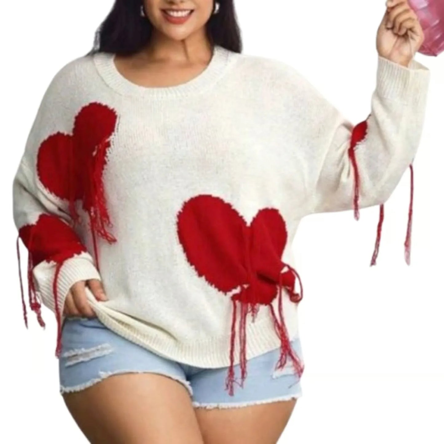 Oversized Tassel Embroidered Knit Sweater