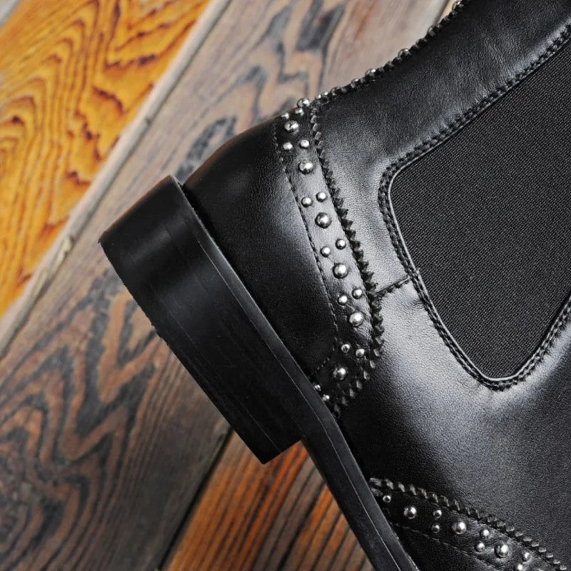 Rivet Patent Leather Slip On Ankle Boots for Women