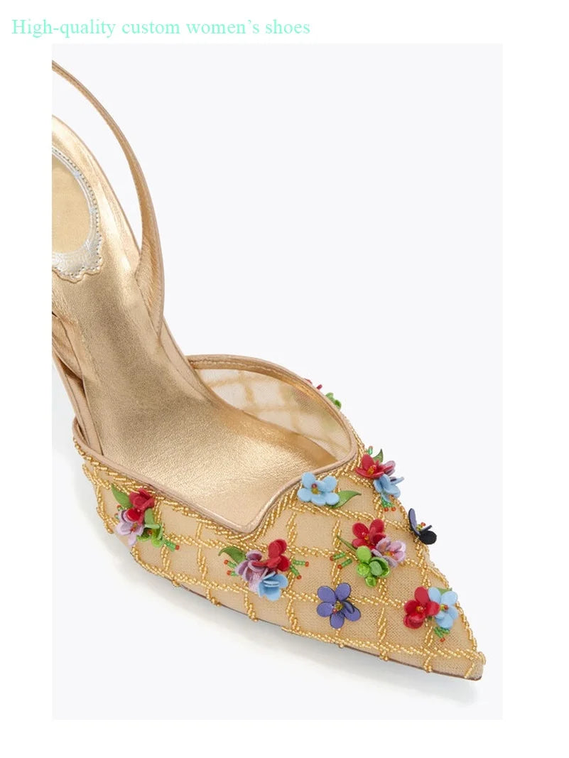 Floral Rhinestone Embellished Wedding Shoes for Women