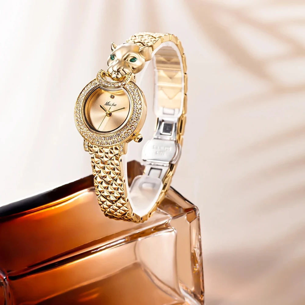 Wristwatch Leopard Print 3D Bling Diamond Dial Alloy Case Quartz Movement Casual Style