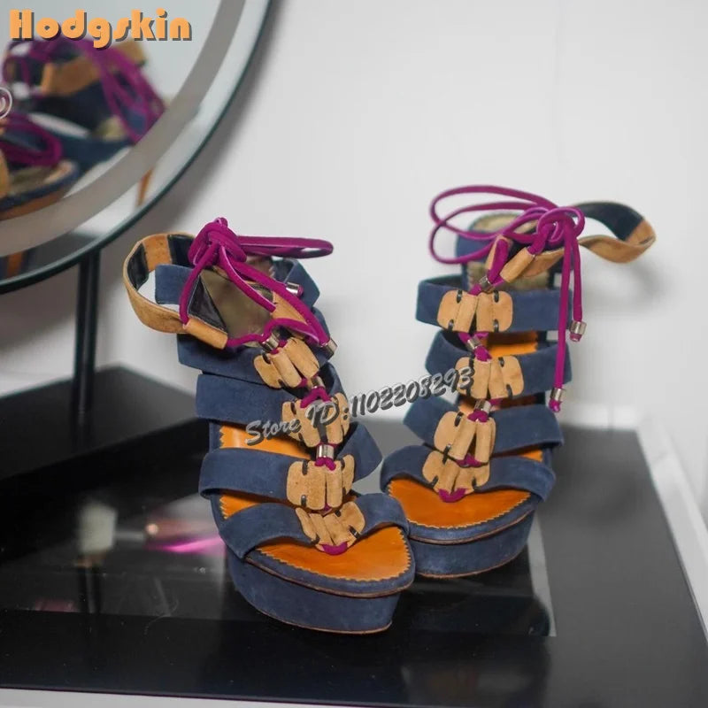 Retro Hollow Lace-Up Fashion High Heel Sandals for Women