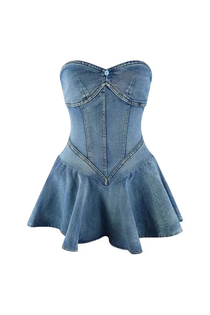 Strapless Backless Denim Mini Dress