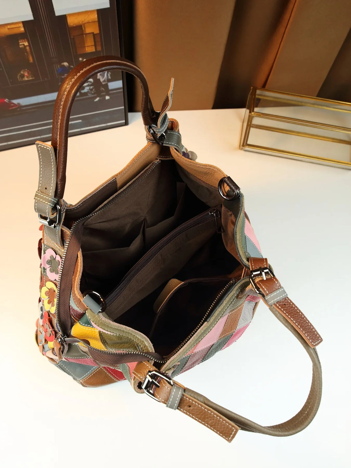 ABQP New Women's Handbag Made of Genuine Leather Hand Woven Women's Single Shoulder Crossbody Bag Color Spliced Women's Bag