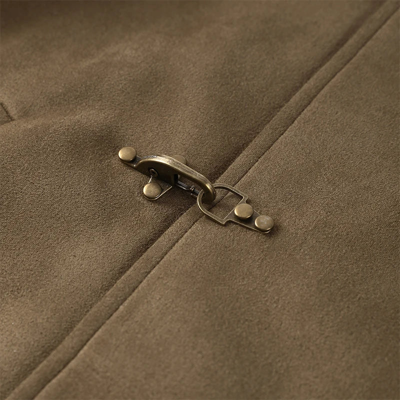 Elegant Metal Button Asymmetric Coat With Turn Down Collar for Women