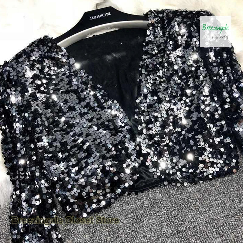 Elegant French Style Short Sequined Jacket For Women
