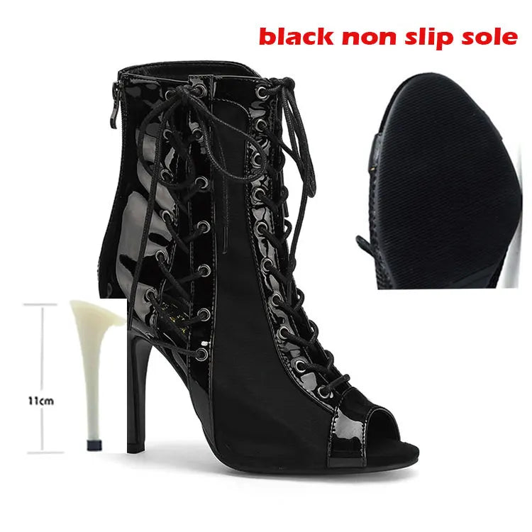 Lace-Up High Heel Latin Dance Ankle Boots for Women
