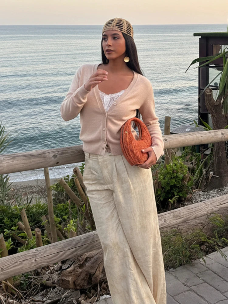 Slim Lace Knit Cardigan With V Neck Lightweight for Women