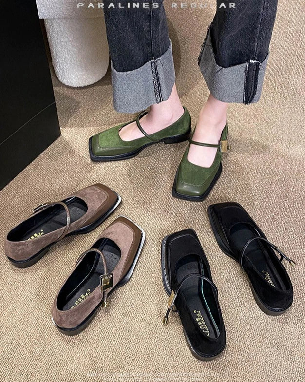 Retro Square Toe Low Heel Mary Jane Shoes for Women