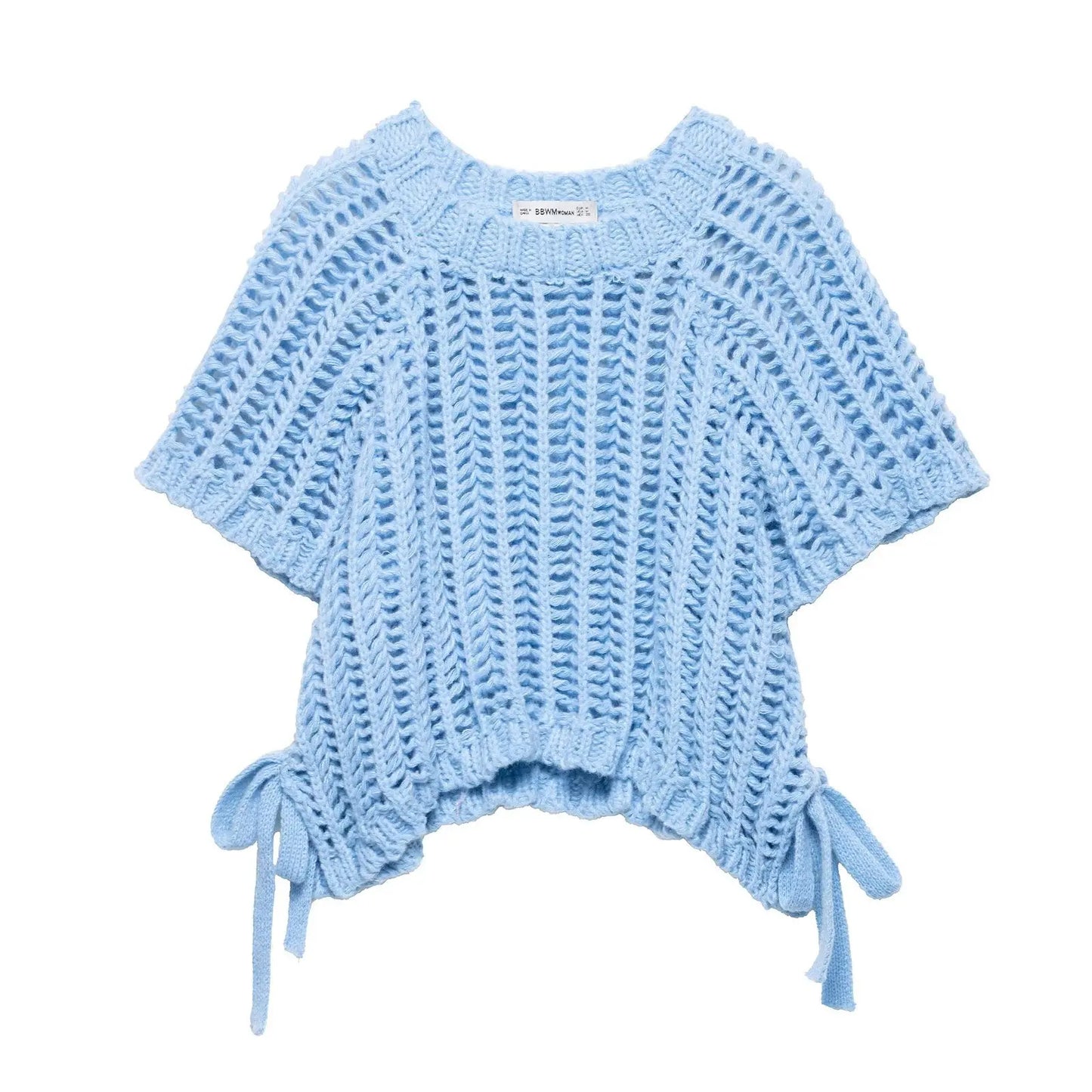 Soft Crochet With Side Bow Short Sleeves Knit Top For Women
