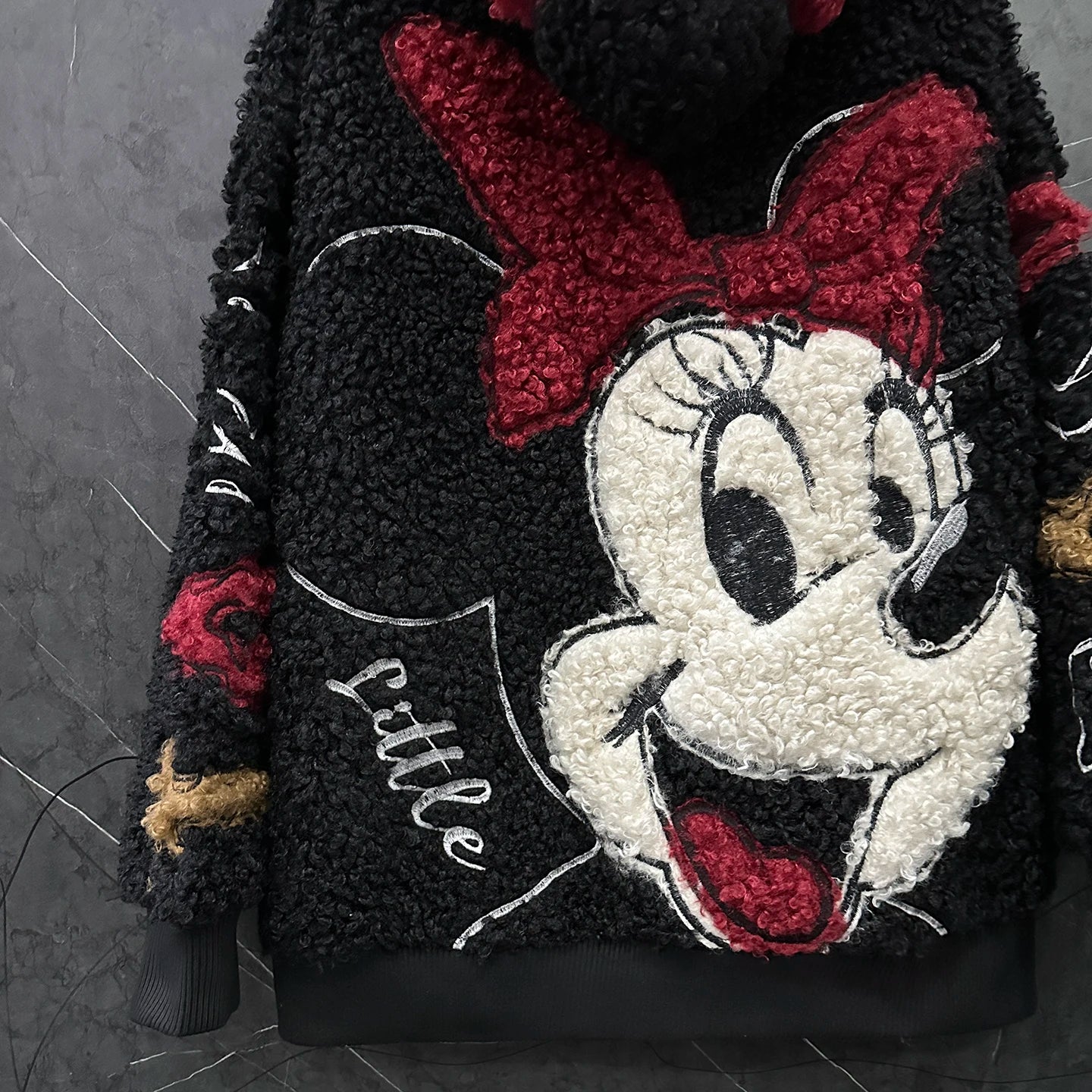 Fashion Autumn Winter Fluffy Overcoat Cute Minnie Loose Hooded Zip Cardigans Coat Mid-long Long Sleeve Sweet Lambswool Jacket