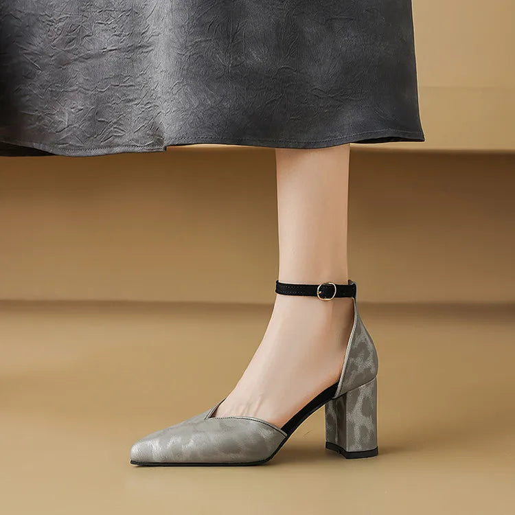 Animal Print V Cut Block Heel Pumps