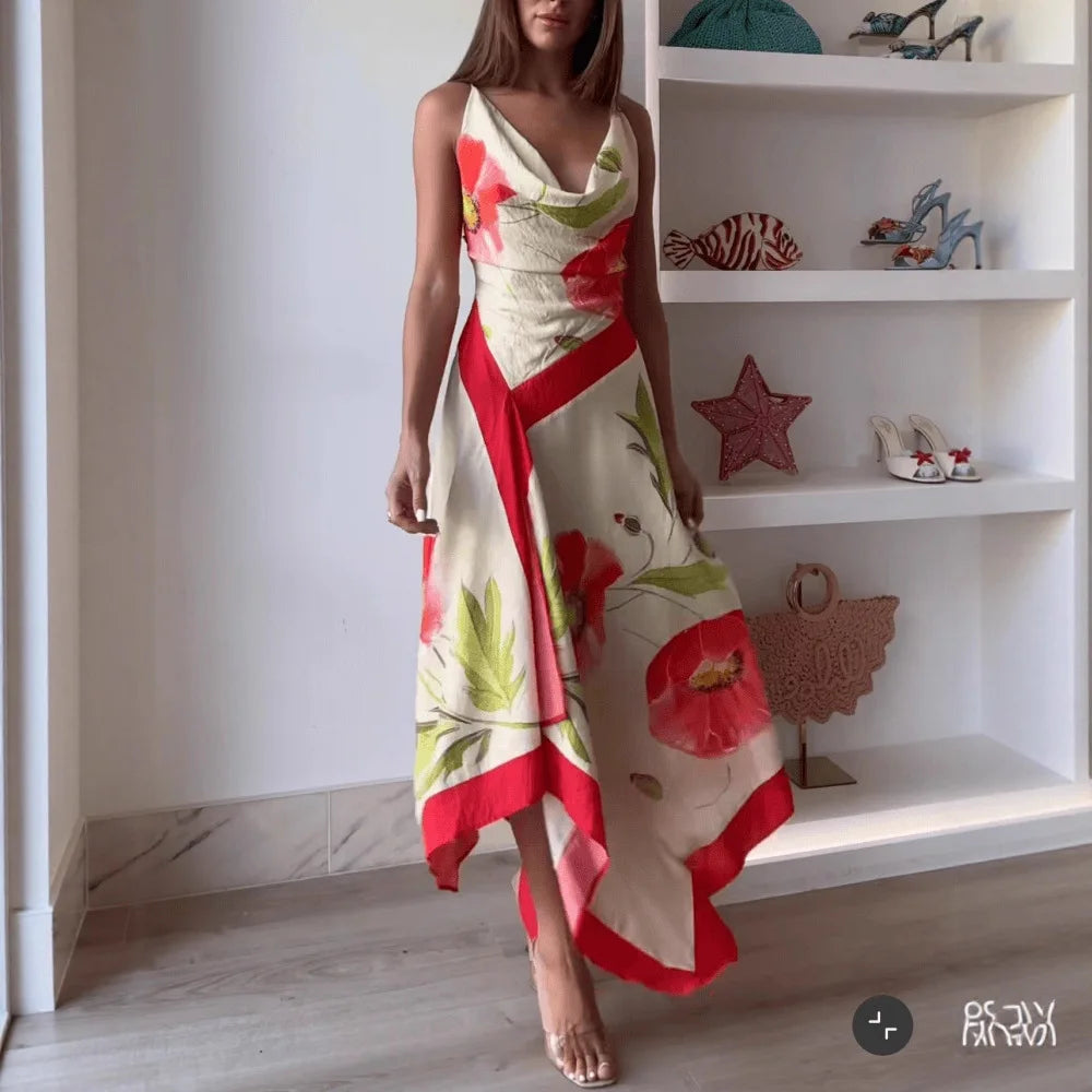 Floral Print Spaghetti Strap Backless Dress for Women