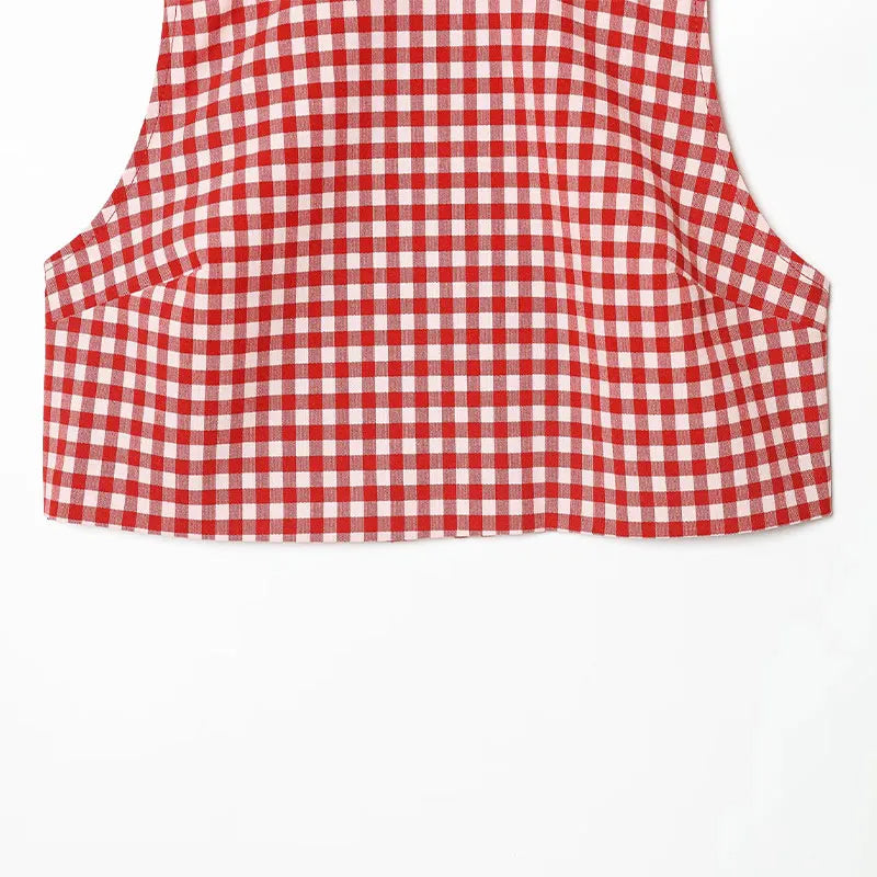 Casual Plaid Vest And Pleated Pants Set Beachwear for Women