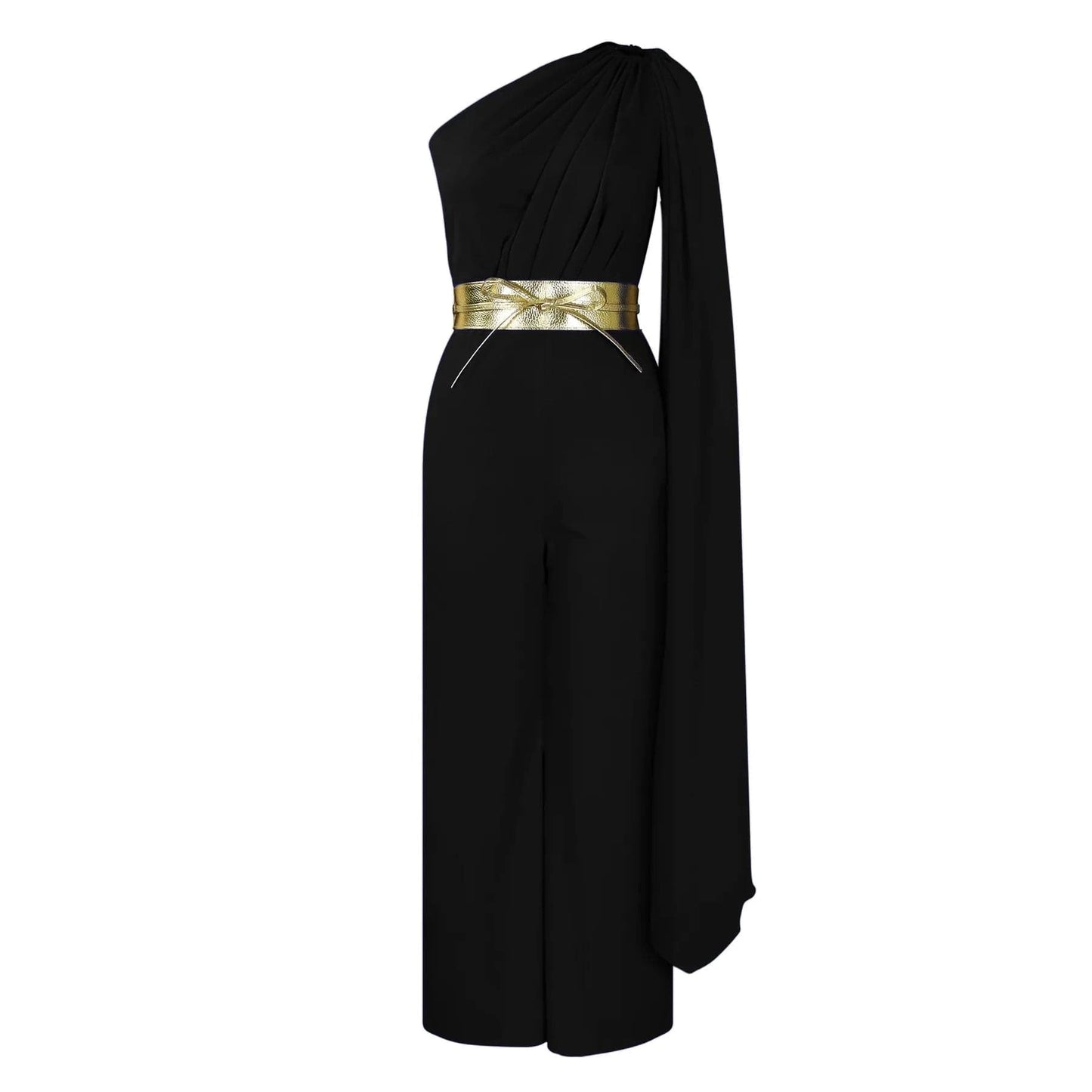 Elegant Jumpsuits & Rompers for Woman One Shoulder Flying Sleeve High Waisted Luxury Birthday Party Dinner Outfits Overalls 2024