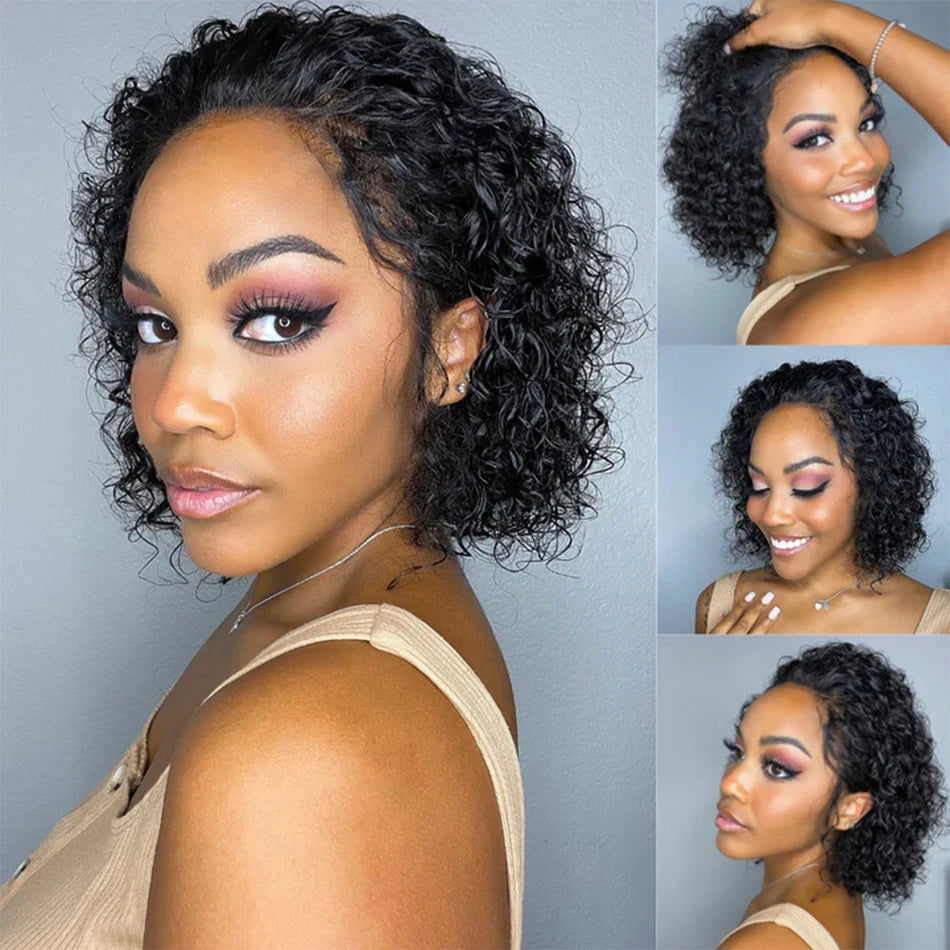 Curly Pixie Cut Lace Frontal Human Hair Wig for Women
