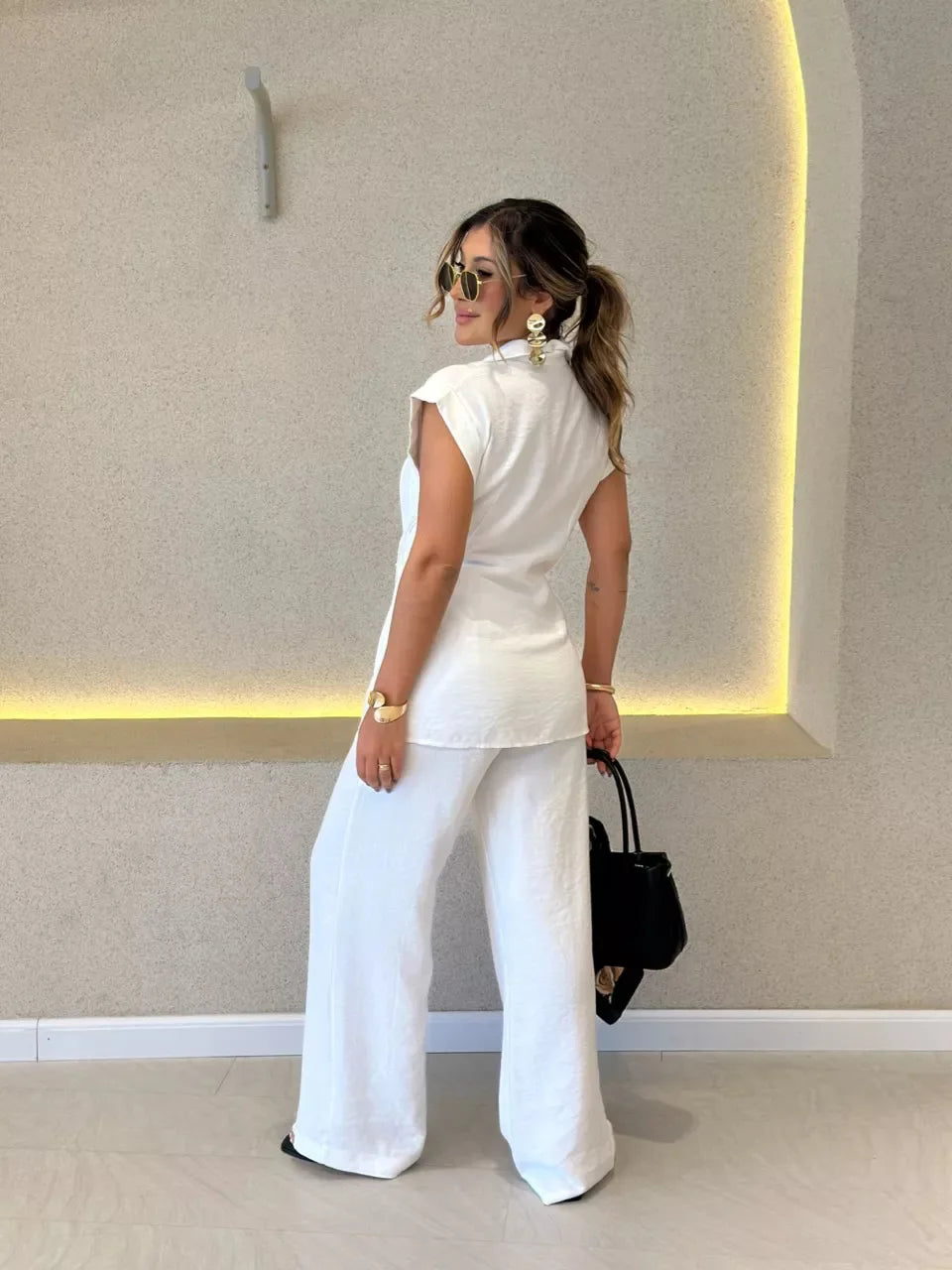 Sleeveless Turn-Down Collar Two-Piece Set for Women
