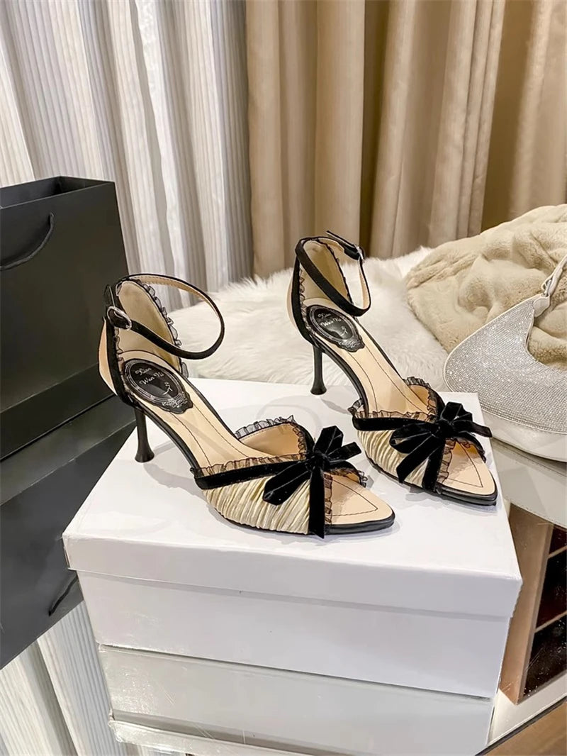Pointed Open Toe Bow Detail High Heel Sandals for Women