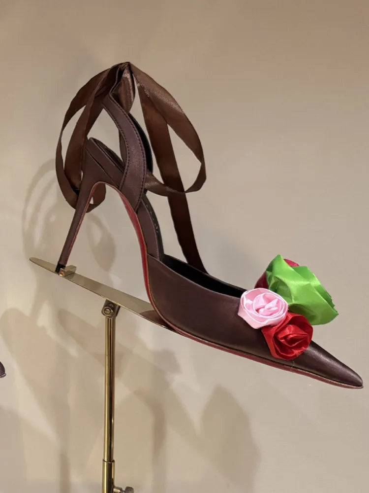 Rose Flower Pointed Toe High Heel Sandals for Women