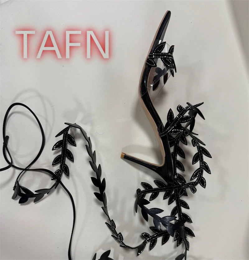 Crystal Embellished Cross Strap Stiletto Sandals for Women
