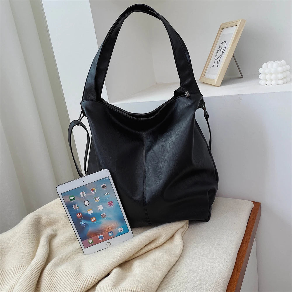 Oversized Leather Tote Bag With Dual Straps for Women