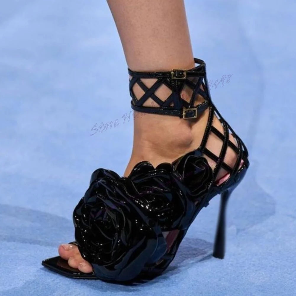 Red Flower Decor Open Toe Sandals With Back Strap For Women