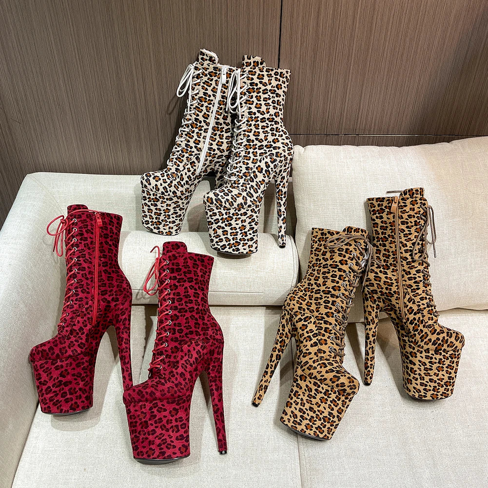 Leopard Print Suede Ankle Boots With Zipper Straps for Women