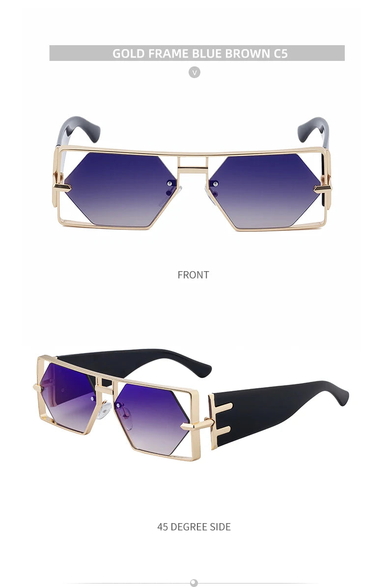 Vintage Hollow Metal Frame Rectangle Sunglasses for Women