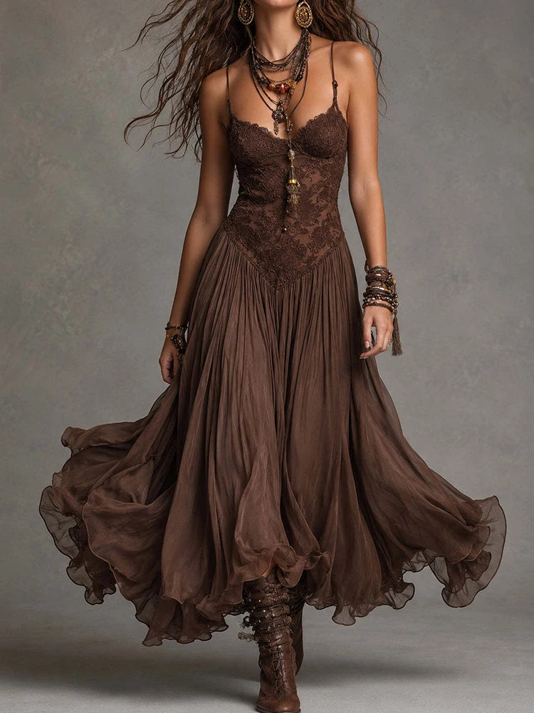 Backless V Neck Spaghetti Strap Maxi Dress for Women