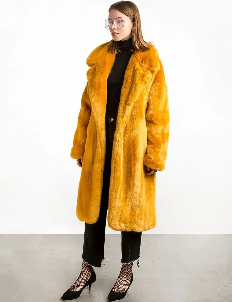 Long Belted Faux Fur Winter Coat