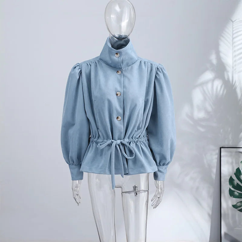 Lightweight Faux Suede Stand Collar Jacket for Women