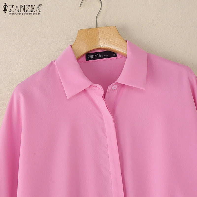 Oversized White Long Sleeve Button Up Blouse for Women