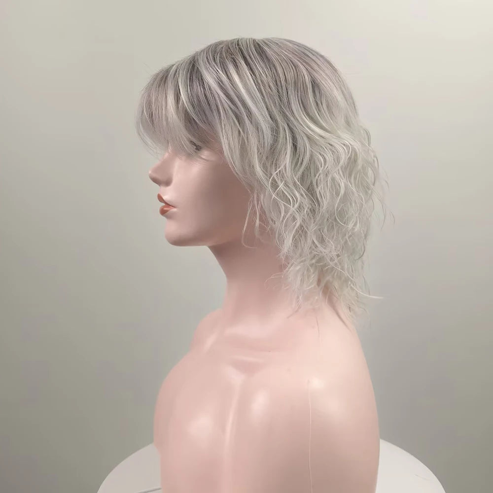 Lightweight Grey Short Curly Synthetic Wig For Women