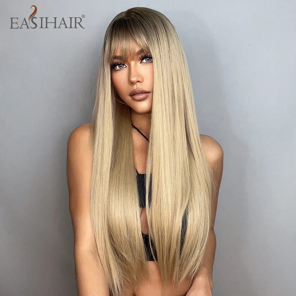 Heat Resistant Long Straight Ombre Bangs Wig for Women