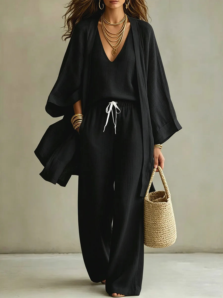 Loose Fit Three Piece Knit Beach Outfit Set for Women