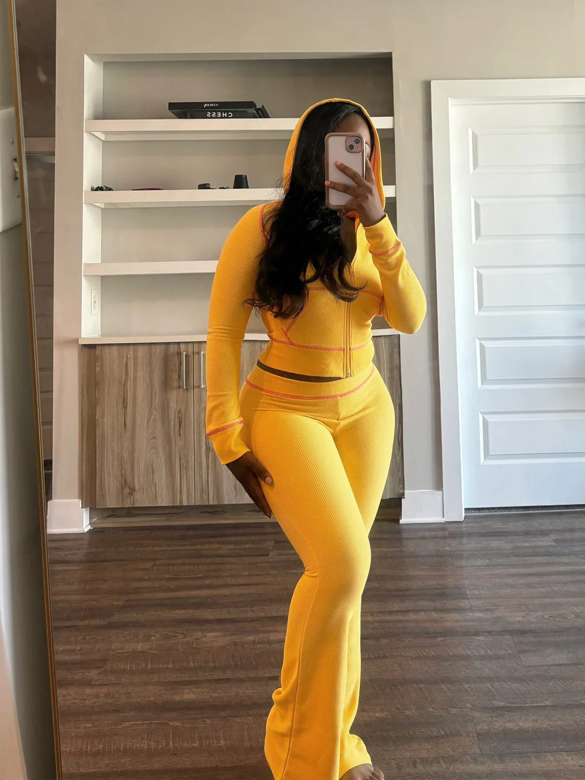 Hooded Long Sleeve Two Piece Matching Pants Set for Women