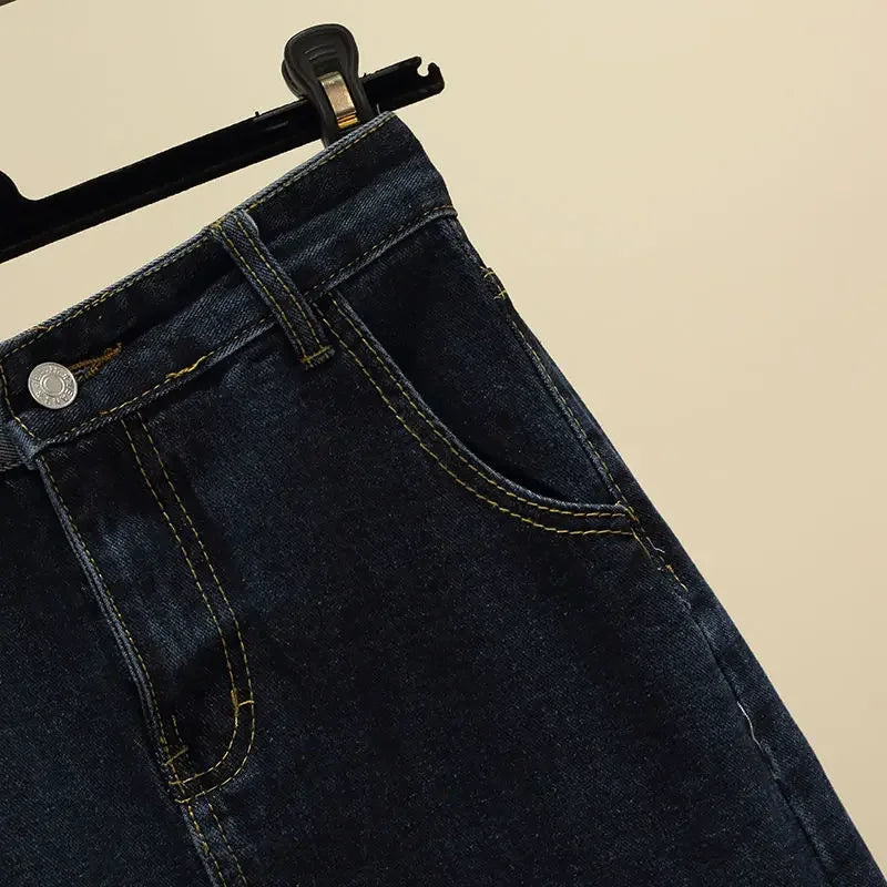 High Waist Split A-Line Denim Midi Skirt With Pockets For Women