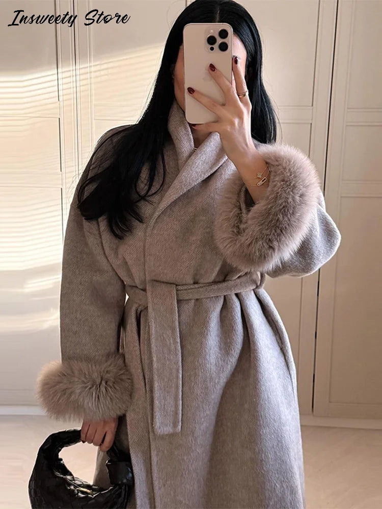 Elegant Longline Turn Down Collar Winter Coat for Women