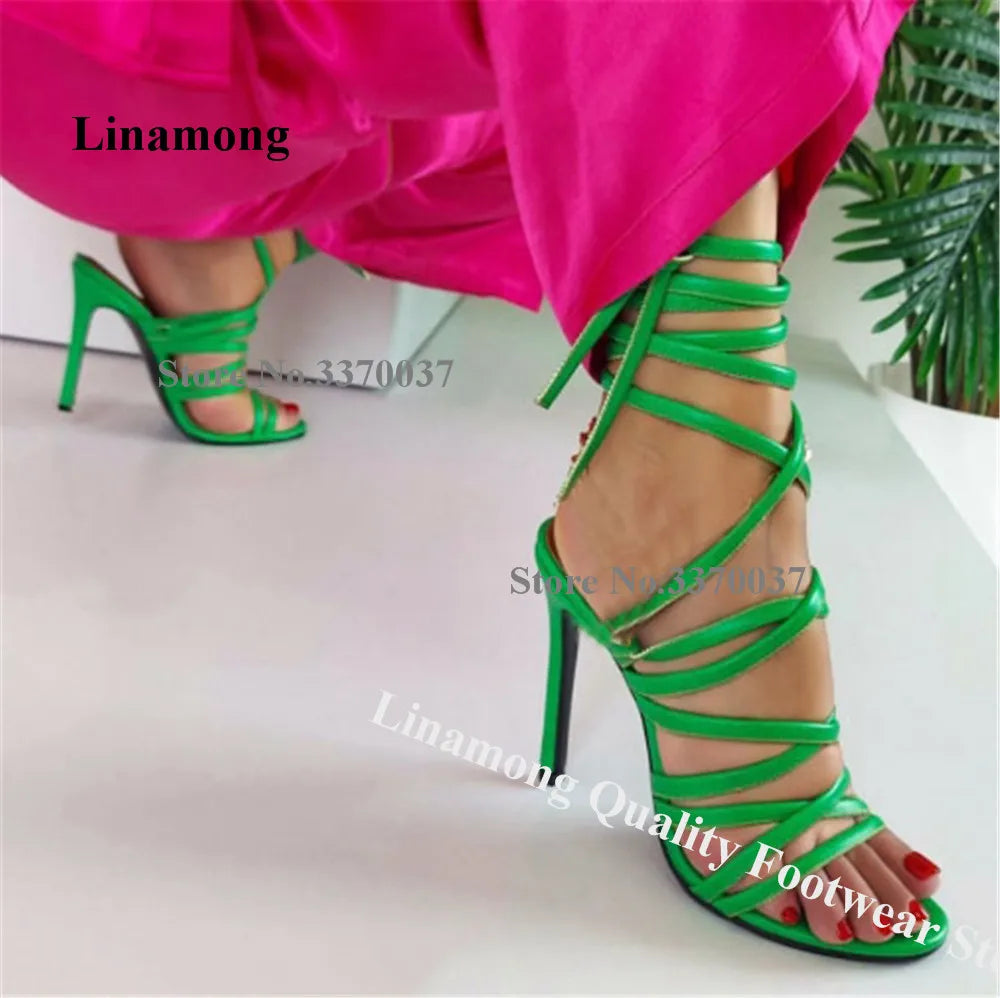 Elegant Green Yellow Butterfly Knot Lace Up Gladiator Sandals For Women