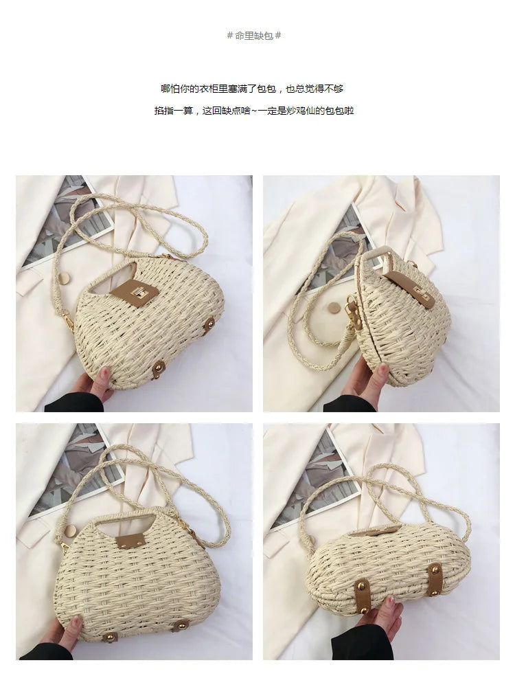 Trendy Handwoven Wicker Straw Shoulder Bag for Women