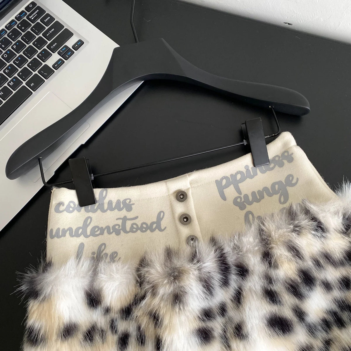 Leopard Print Furry A-Line Mini Skirt With Zipper for Women