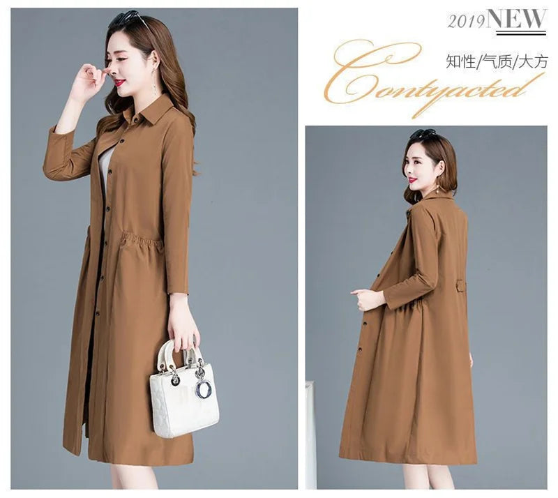 Fashion Windbreaker Women's Mid-Length And Thin Spring Summer Autumn Big Pocket Coat Female Popular Temperament Mother Jacket5XL