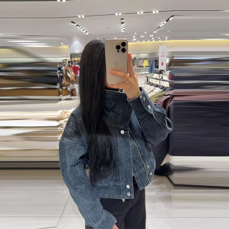 Oversized Street Style Denim Jacket with Pockets for Women